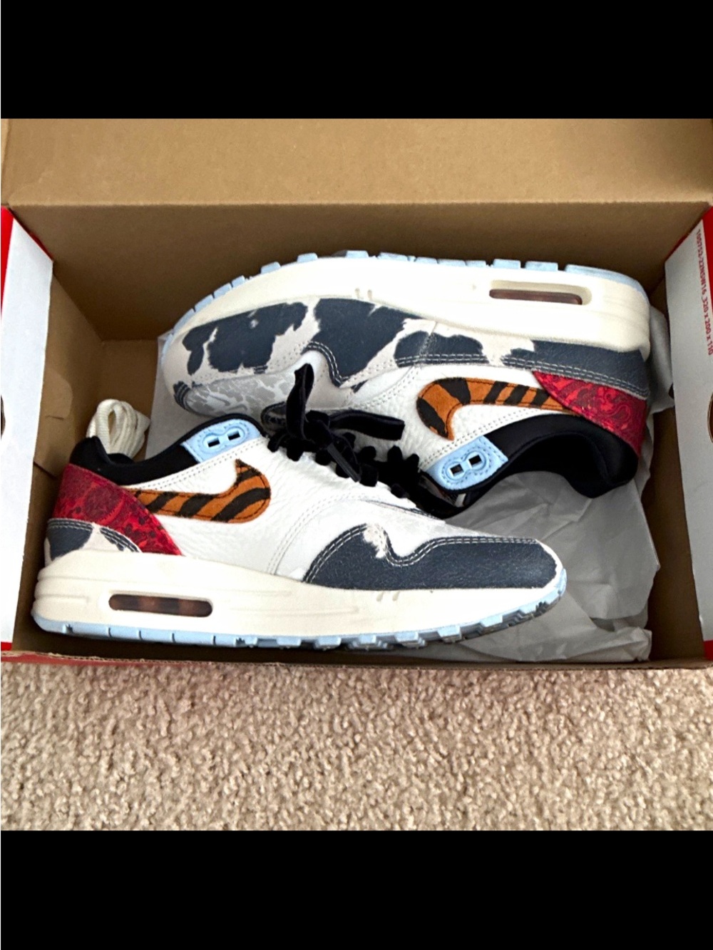 Nike White, Black & Orange Tiger-Print Air Max Sneakers